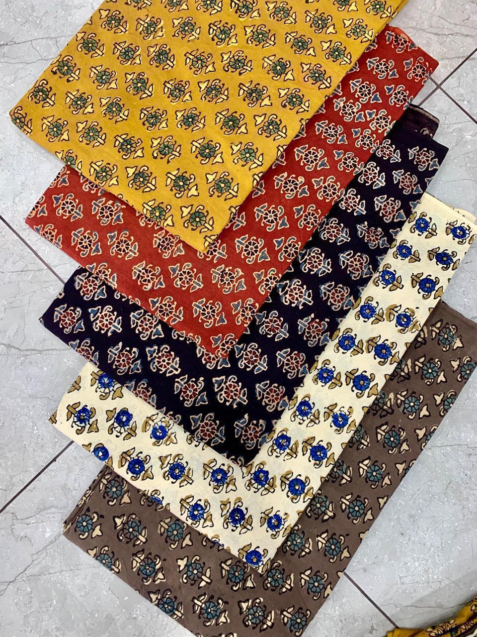 Natural-dyed Ajrakh butti pattern multi-colour cotton fabric for wholesale buyers—crafted by Fabtexs.